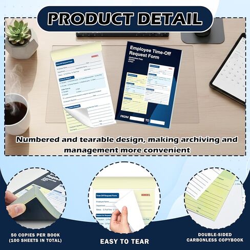 100 Sets Employee Time Off Request Forms Carbonless Duplicate Book 5.5x8.3 Inches Sequential Numbered for Office Employee Leave Management (2) in Saudi Arabia