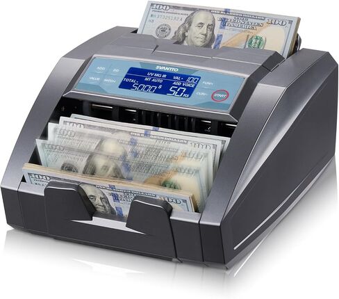 ماكينة عد النقود SVANTTO BC009 مع عدد قيم، كشف التزييف MT/UV/MG/IR/DD/DBL/HLF/CHN لعداد فواتير الدولار/اليورو، عداد النقود في وضع الإضافة/الدفعة، 1,300 ورقة نقدية/الدقيقة، حماية لمدة عامين in Kuwait