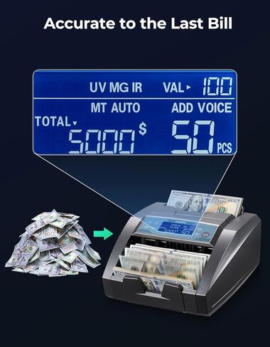 ماكينة عد النقود SVANTTO BC009 مع عدد قيم، كشف التزييف MT/UV/MG/IR/DD/DBL/HLF/CHN لعداد فواتير الدولار/اليورو، عداد النقود في وضع الإضافة/الدفعة، 1,300 ورقة نقدية/الدقيقة، حماية لمدة عامين in Kuwait