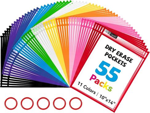 Gamenote Dry Erase Pockets 30 Pack with Rings, Oversized Reusable Plastic Sleeves Shop Job Ticket Holders Sheet Protectors Teacher Supplies Organization for Classroom Must Have, 10x14 Inches (Black) in Kuwait