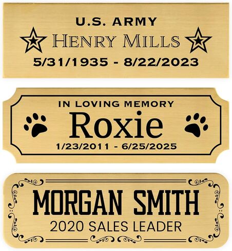ExcelMark Personalized Name Plates - 20 Icons, 3 Corners, and 3-4 Border Styles to Choose from - Solid Brass Name Plaque - Custom Name Plate with Adhesive Backing or Screws (Brass) in Kuwait