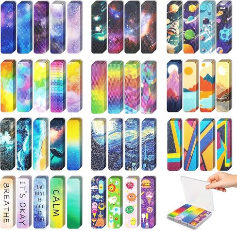 48 Pieces Unique Sensory Stickers for Anxiety Relief Items - Sensory Strips with Storage Box - 2 Textured Surface Fidget Strips for Office & Classroom Desk - Relieve Adult & Teen Stress in Saudi Arabia