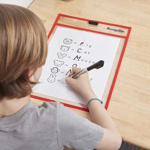 جيوب شفافة قابلة لإعادة الاستخدام للمسح الجاف من ECR4Kids مع أقلام تحديد وأكمام بلاستيكية، متنوعة، 30 قطعة in Kuwait