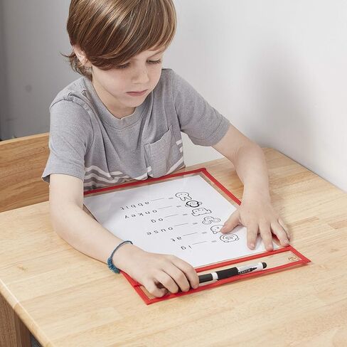 جيوب شفافة قابلة لإعادة الاستخدام للمسح الجاف من ECR4Kids مع أقلام تحديد وأكمام بلاستيكية، متنوعة، 30 قطعة in Kuwait