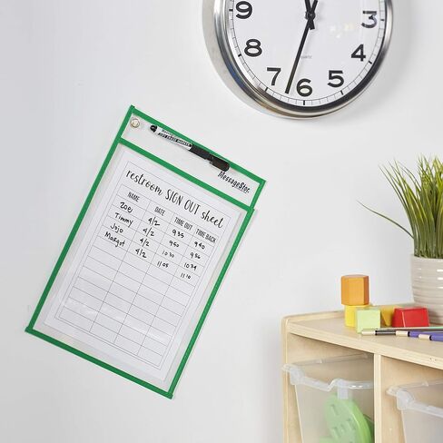 جيوب شفافة قابلة لإعادة الاستخدام للمسح الجاف من ECR4Kids مع أقلام تحديد وأكمام بلاستيكية، متنوعة، 30 قطعة in Kuwait