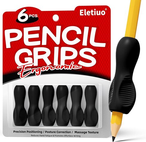 6 Pack Ergonomic Pencil Grips,Triangular Design with Finger Grooves for Children &Arthritis,Soft Non-Slip Silicone,Corrects Grip Position for Writing and Drawing,Left & Right Handed,Black in Kuwait