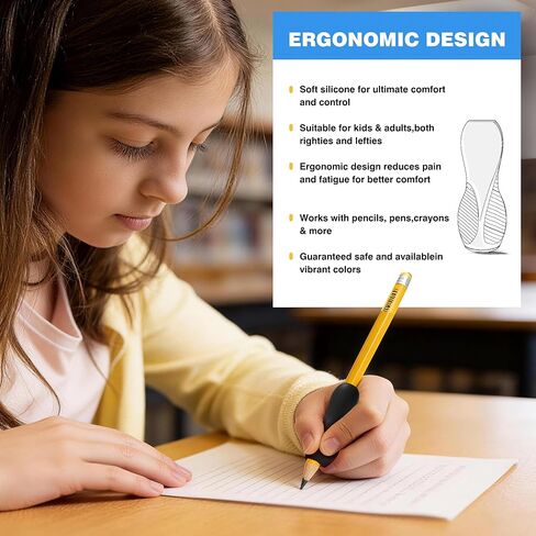 6 Pack Ergonomic Pencil Grips,Triangular Design with Finger Grooves for Children &Arthritis,Soft Non-Slip Silicone,Corrects Grip Position for Writing and Drawing,Left & Right Handed,Black in Kuwait