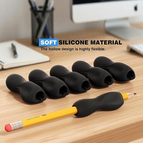6 Pack Ergonomic Pencil Grips,Triangular Design with Finger Grooves for Children &Arthritis,Soft Non-Slip Silicone,Corrects Grip Position for Writing and Drawing,Left & Right Handed,Black in Kuwait