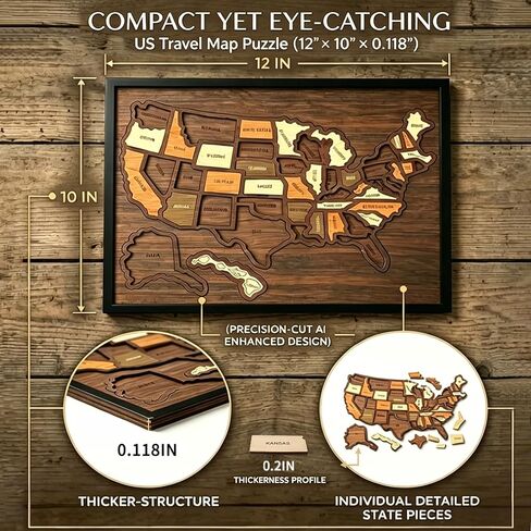 Wooden USA Travel Map Puzzle, Interactive State-by-State Journey Tracker Maps Pin Board for Traveling, Removable USA Maps Puzzles for Journey Memories, Gift for Couple Family Art Home Decor (Standard) in Saudi Arabia