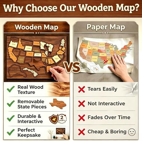 Wooden USA Travel Map Puzzle, Interactive State-by-State Journey Tracker Maps Pin Board for Traveling, Removable USA Maps Puzzles for Journey Memories, Gift for Couple Family Art Home Decor (Standard) in Saudi Arabia