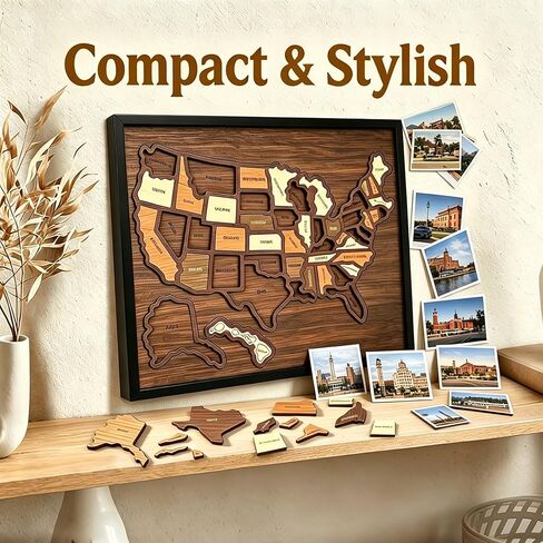 Wooden USA Travel Map Puzzle, Interactive State-by-State Journey Tracker Maps Pin Board for Traveling, Removable USA Maps Puzzles for Journey Memories, Gift for Couple Family Art Home Decor (Standard) in Saudi Arabia