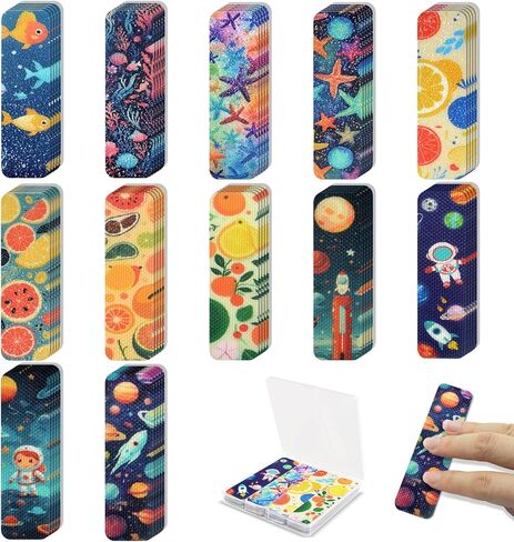 48 Pieces Unique Sensory Stickers for Anxiety Relief Items - Sensory Strips with Storage Box - 2 Textured Surface Fidget Strips for Office & Classroom Desk - Relieve Adult & Teen Stress in Saudi Arabia