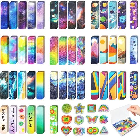 48 Pieces Unique Sensory Stickers for Anxiety Relief Items - Sensory Strips with Storage Box - 2 Textured Surface Fidget Strips for Office & Classroom Desk - Relieve Adult & Teen Stress in Saudi Arabia