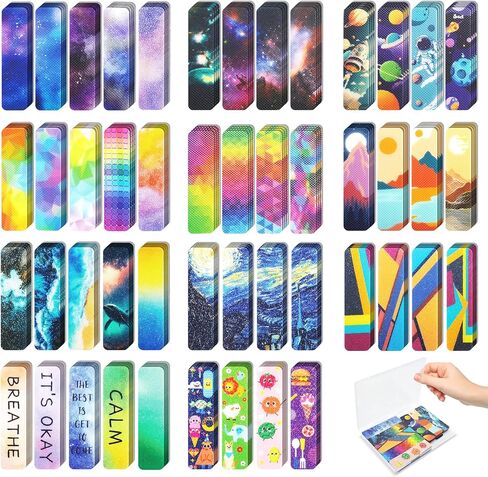 48 Pieces Unique Sensory Stickers for Anxiety Relief Items - Sensory Strips with Storage Box - 2 Textured Surface Fidget Strips for Office & Classroom Desk - Relieve Adult & Teen Stress in Saudi Arabia