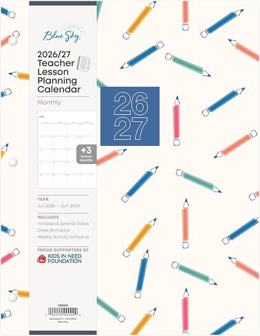 بلو سكاي 2026-2027 تقويم مخطط المعلم الشهري للسنة الأكاديمية، يوليو 2026 - يونيو 2027، 8.5 بوصة × 11 بوصة، غطاء ورقي مطلي، تجليد مُدبس، أقلام قوس قزح in Kuwait