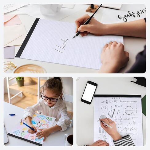 Thboxes 30 ورقة رسم بياني، 11.6 بوصة × 8.5 بوصة 4 × 4 (4 مربعات لكل بوصة) سهلة التمزق خارج الشبكة لوحة ورقية 2 حزمة رسومات فنية هندسية، دفتر ورق رسم بياني للمدرسة، دفاتر رسم بياني للمكتب in Kuwait
