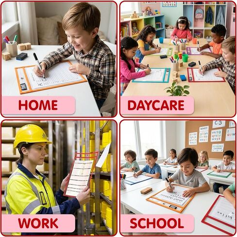 30 Packs Reusable Dry Erase Pockets Sleeves with 2 Binder Rings - 10 Color Set - 10x14 Oversized dry erase sheet protectors with Clear Pocket Sleeves -School Supplies for Teachers classroom must haves in Kuwait