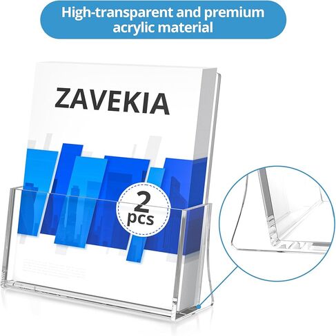 zavekia 2 حزمة حامل كتيب الاكريليك، 8.5 × 11 بوصة حامل الأدب الأكريليك الشفاف حامل عرض نشرة بلاستيكية in Kuwait