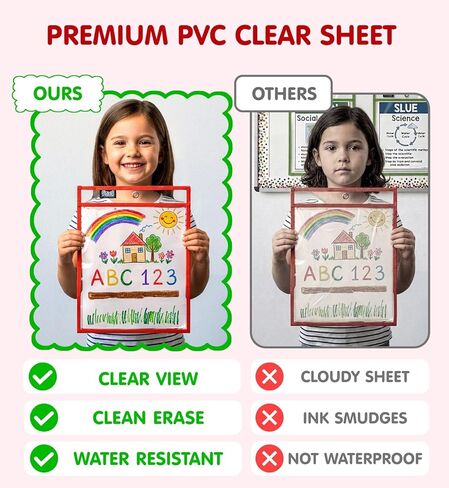 30 Packs Reusable Dry Erase Pockets Sleeves with 2 Binder Rings - 10 Color Set - 10x14 Oversized dry erase sheet protectors with Clear Pocket Sleeves -School Supplies for Teachers classroom must haves in Kuwait