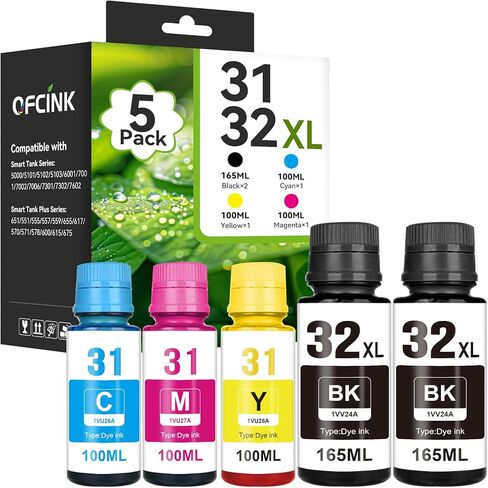 مجموعة زجاجات الحبر 31 32XL، Smart Tank 5000 5101 7602 570 651 عبوة حبر متوافقة مع HP 31 Ink 32XL مجموعة زجاجات الحبر الأسود المتوافقة مع طابعات HP Smart Tank 5000 5101 7602 570 651 6001 7001 7301 in Kuwait