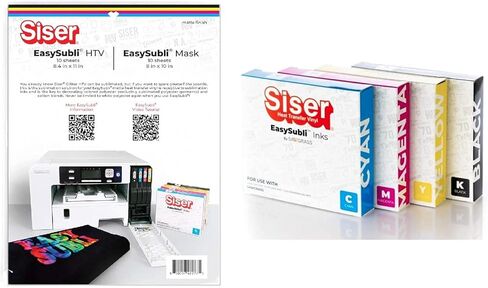 Sawgrass EASYSUBLI Sublimation Ink cartridges for SG500 Printer (Full Set) Bundle with EasySubli HTV Heat Transfer Vinyl - 10 Sheets EasySubli 8.4x11 and 10 Sheets EasySubli Mask 8x10 for Siser Users in Kuwait