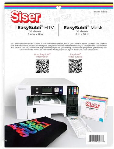 Sawgrass EASYSUBLI Sublimation Ink cartridges for SG500 Printer (Full Set) Bundle with EasySubli HTV Heat Transfer Vinyl - 10 Sheets EasySubli 8.4x11 and 10 Sheets EasySubli Mask 8x10 for Siser Users in Kuwait