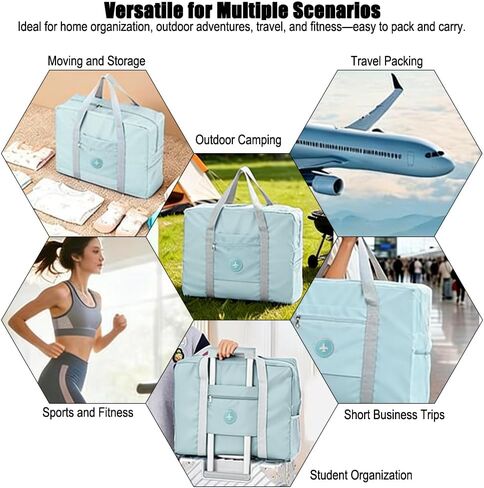 Waterproof Foldable Travel Bag, Extra Large Storage Duffle Bag with Zippers and Handles, Big Foldable Duffle Bag for Travel,Blue in Kuwait