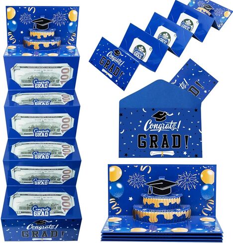 3D Graduation Money Card Holder 2026 with Envelopes 6 Slots Congrat Grad Cash Card Holder Graduation Gift Card Money Holder for College High School Graduate Party Supplies (Black Gold) in Saudi Arabia