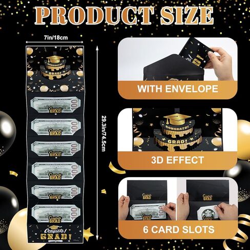 3D Graduation Money Card Holder 2026 with Envelopes 6 Slots Congrat Grad Cash Card Holder Graduation Gift Card Money Holder for College High School Graduate Party Supplies (Black Gold) in Saudi Arabia