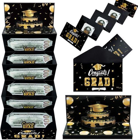 3D Graduation Money Card Holder 2026 with Envelopes 6 Slots Congrat Grad Cash Card Holder Graduation Gift Card Money Holder for College High School Graduate Party Supplies (Black Gold) in Saudi Arabia