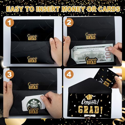 3D Graduation Money Card Holder 2026 with Envelopes 6 Slots Congrat Grad Cash Card Holder Graduation Gift Card Money Holder for College High School Graduate Party Supplies (Black Gold) in Saudi Arabia