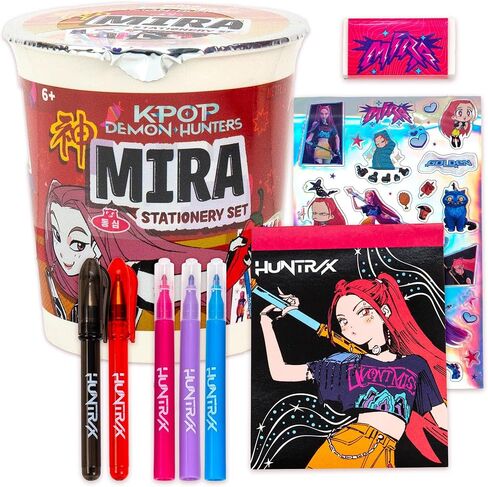 Kpop Demon Hunters™ Mira Stationery Set with Mini Notebook, Gel Pens, Markers, Eraser, Bonus Kpop Stickers & Cute Storage, Official K Pop Demon Hunters Merch for K-Pop Fans, Students, Teens in Saudi Arabia