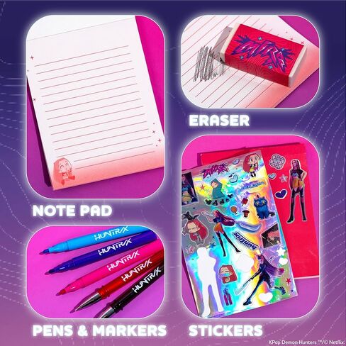 Kpop Demon Hunters™ Mira Stationery Set with Mini Notebook, Gel Pens, Markers, Eraser, Bonus Kpop Stickers & Cute Storage, Official K Pop Demon Hunters Merch for K-Pop Fans, Students, Teens in Saudi Arabia