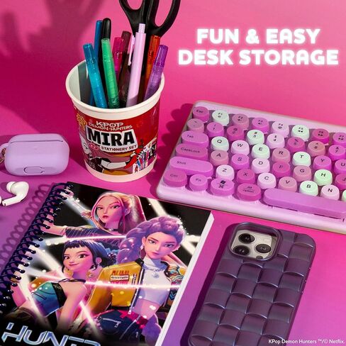 Kpop Demon Hunters™ Mira Stationery Set with Mini Notebook, Gel Pens, Markers, Eraser, Bonus Kpop Stickers & Cute Storage, Official K Pop Demon Hunters Merch for K-Pop Fans, Students, Teens in Saudi Arabia