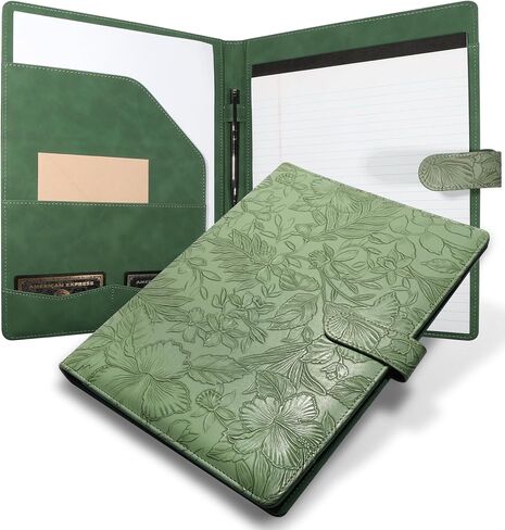 Professional Padfolio Portfolio Binder, Textured Embossing Faux Leather Folder Organizer for Letter Size Legal Pad Notepad Resume, Card Holder for Women Men Business Office Conference (Green) in Kuwait