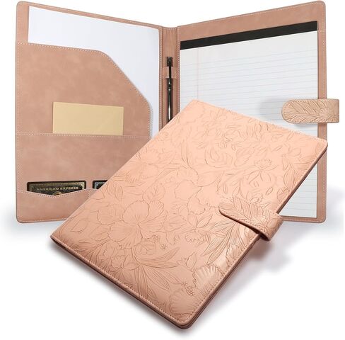 Professional Padfolio Portfolio Binder, Textured Embossing Faux Leather Folder Organizer for Letter Size Legal Pad Notepad Resume, Card Holder for Women Men Business Office Conference (Green) in Saudi Arabia