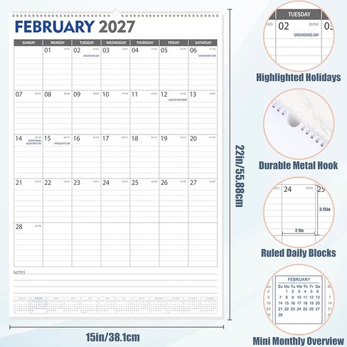 تقويم حائط كبير من GuassLee 2026-2027، 22 بوصة × 15 بوصة تقويم حائط عمودي 2026، يونيو 2026 إلى ديسمبر 2027، جدار مخطط معلق ورقي لمدة 19 شهرًا مع تاريخ جوليان لتخطيط وتنظيم المنزل المكتبي in Kuwait