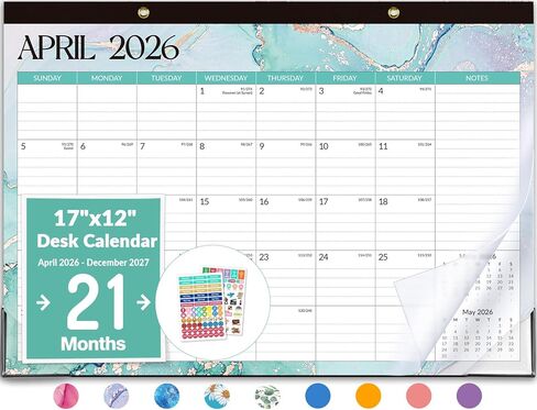 Forvencer Desk Calendar 2026-2027, 21 Months Calendar Runs from April 2026 to December 2027, 17" x 12" Large 2026 Wall Calendar Monthly Planner with Plastic Cover for Home School Office in Kuwait