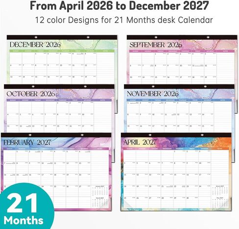 Forvencer Desk Calendar 2026-2027, 21 Months Calendar Runs from April 2026 to December 2027, 17" x 12" Large 2026 Wall Calendar Monthly Planner with Plastic Cover for Home School Office in Kuwait
