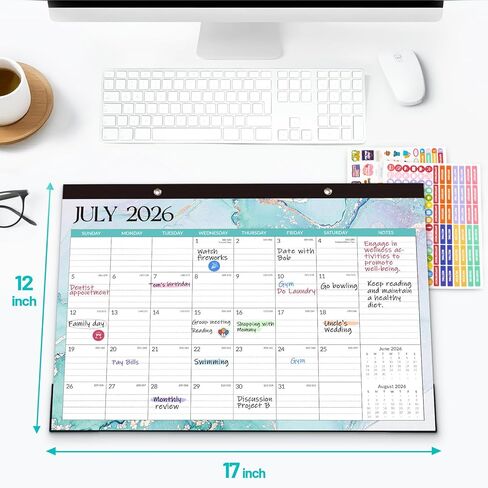 Forvencer Desk Calendar 2026-2027, 21 Months Calendar Runs from April 2026 to December 2027, 17" x 12" Large 2026 Wall Calendar Monthly Planner with Plastic Cover for Home School Office in Kuwait