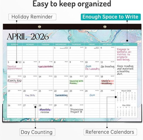 Forvencer Desk Calendar 2026-2027, 21 Months Calendar Runs from April 2026 to December 2027, 17" x 12" Large 2026 Wall Calendar Monthly Planner with Plastic Cover for Home School Office in Kuwait