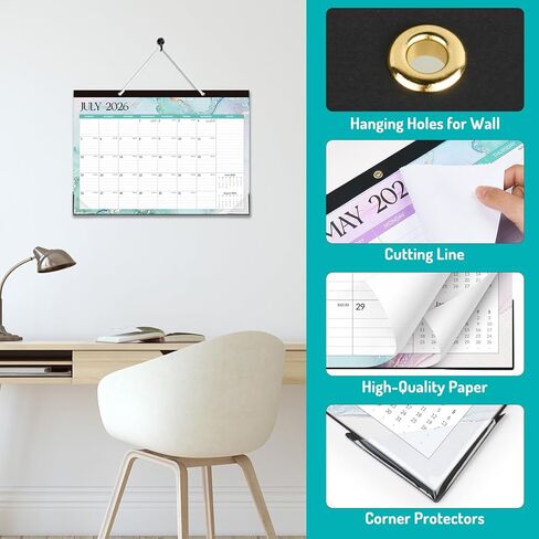 Forvencer Desk Calendar 2026-2027, 21 Months Calendar Runs from April 2026 to December 2027, 17" x 12" Large 2026 Wall Calendar Monthly Planner with Plastic Cover for Home School Office in Kuwait