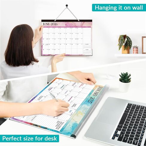 Forvencer Desk Calendar 2026-2027, 21 Months Calendar Runs from April 2026 to December 2027, 17" x 12" Large 2026 Wall Calendar Monthly Planner with Plastic Cover for Home School Office in Kuwait
