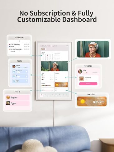 تقويم رقمي 15.6 بوصة - مخطط عمل ذكي ومخطط حائط، تقويم إلكتروني بدون اشتراك للعائلة، الوجبات، عرض الصور، حامل على الحائط/المكتب، شاشة تعمل باللمس، هدايا للنساء والرجال، هدايا للأم in Kuwait