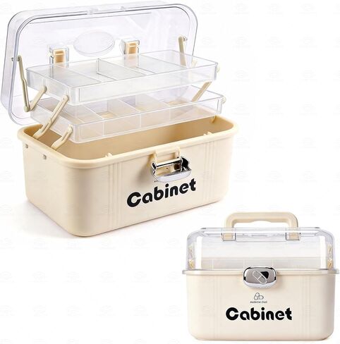 Clear Medicine Storage Container with Dividers, Plastic Organizer Box for Medication, First Aid Supplies, Yellow Handle (S) in Saudi Arabia