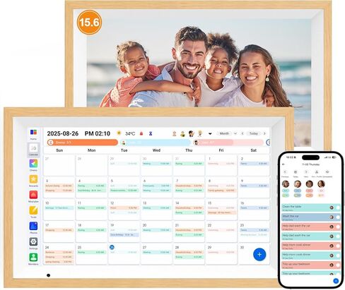 تقويم رقمي 15.6 بوصة مخططات جدارية رقمية لجداول العائلة، تقويم إلكتروني مع شاشة لمس تفاعلية 1920*1080، إطار صور رقمي مدمج بذاكرة 64 جيجابايت، تقويم ذكي - أبيض in Kuwait