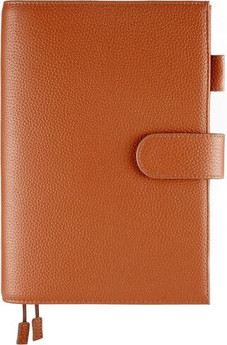 غطاء مخطط جلدي مقاس A5 لابن عم Hobonichi، وStalology، وMidori، وLeuchtturm1917، والمزيد - مع حلقة قلم، وفتحات للبطاقات، وجيب خلفي، وإشارات مرجعية (أحمر) in Kuwait