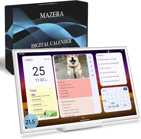 تقويم رقمي 21.5 بوصة - شاشة تفاعلية تعمل باللمس لمركز قيادة العائلة الذكي، تطبيقات Google Play، جداول تقويم العائلة، قوائم المهام، إطار الصورة، المساعد الصوتي، حامل وحامل على الحائط، Mazera in Kuwait