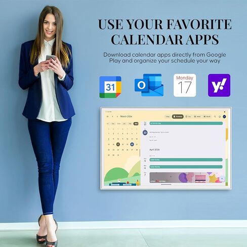 تقويم رقمي 21.5 بوصة - شاشة تفاعلية تعمل باللمس لمركز قيادة العائلة الذكي، تطبيقات Google Play، جداول تقويم العائلة، قوائم المهام، إطار الصورة، المساعد الصوتي، حامل وحامل على الحائط، Mazera in Kuwait