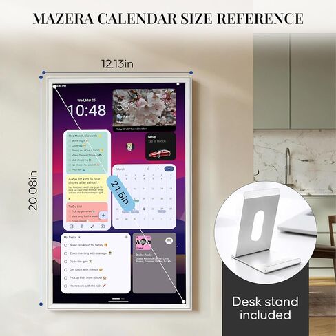 تقويم رقمي 21.5 بوصة - شاشة تفاعلية تعمل باللمس لمركز قيادة العائلة الذكي، تطبيقات Google Play، جداول تقويم العائلة، قوائم المهام، إطار الصورة، المساعد الصوتي، حامل وحامل على الحائط، Mazera in Kuwait